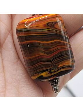 Polished Agate Pendant Necklace Corded Swirl 24"